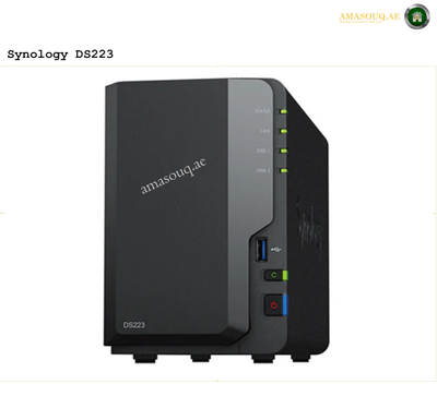 Synology DiskStation DS223 2-Bay NAS Enclosure, Realtek RTD1619B 1.7Ghz, 2 GB DDR4 non-ECC Memory, 2x 3.5"/2.5" SATA Drive Bays, RJ45 LAN Port, 3x USB 3.2 Ports, Black | DS223 | Free Warranty 2 Years | amasouq.ae
