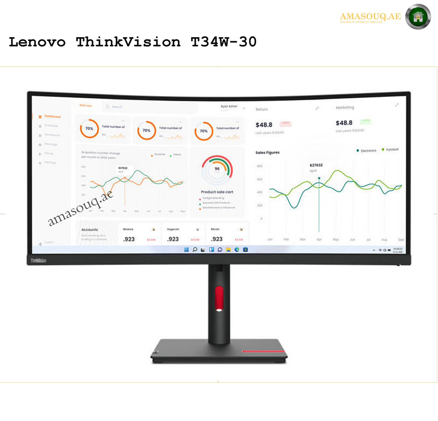 Lenovo ThinkVision T34w-30 34" Monitor – Ultra-Wide QHD for Professionals