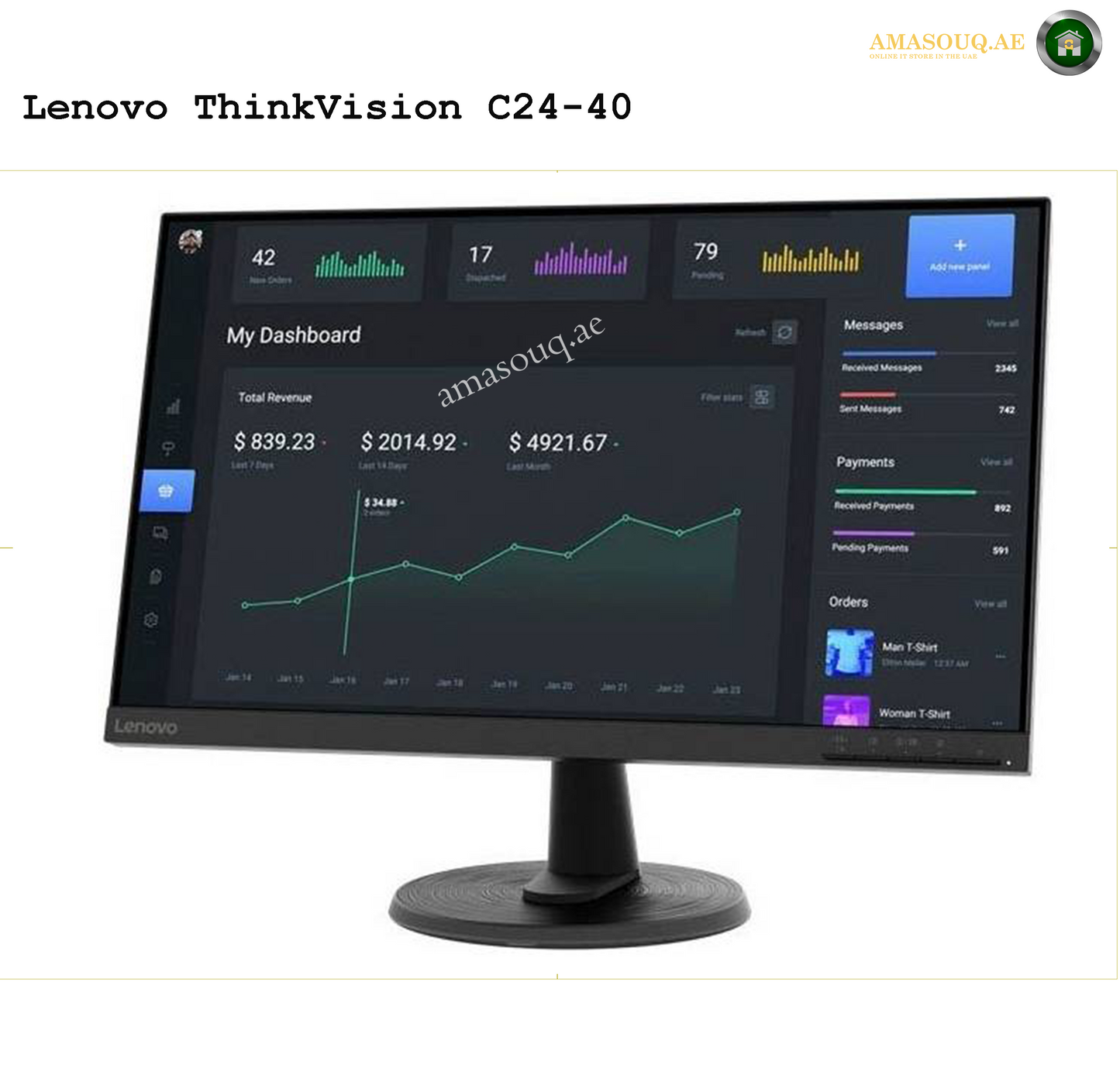 Lenovo ThinkVision C24-40 Monitor – 24" FHD Display for Work & Study