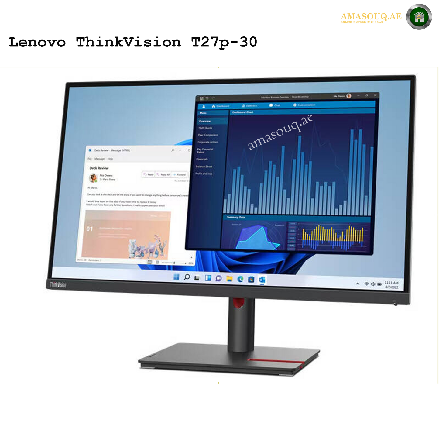Lenovo ThinkVision T27p-30 Monitor – 27" 4K UHD Display for Professionals