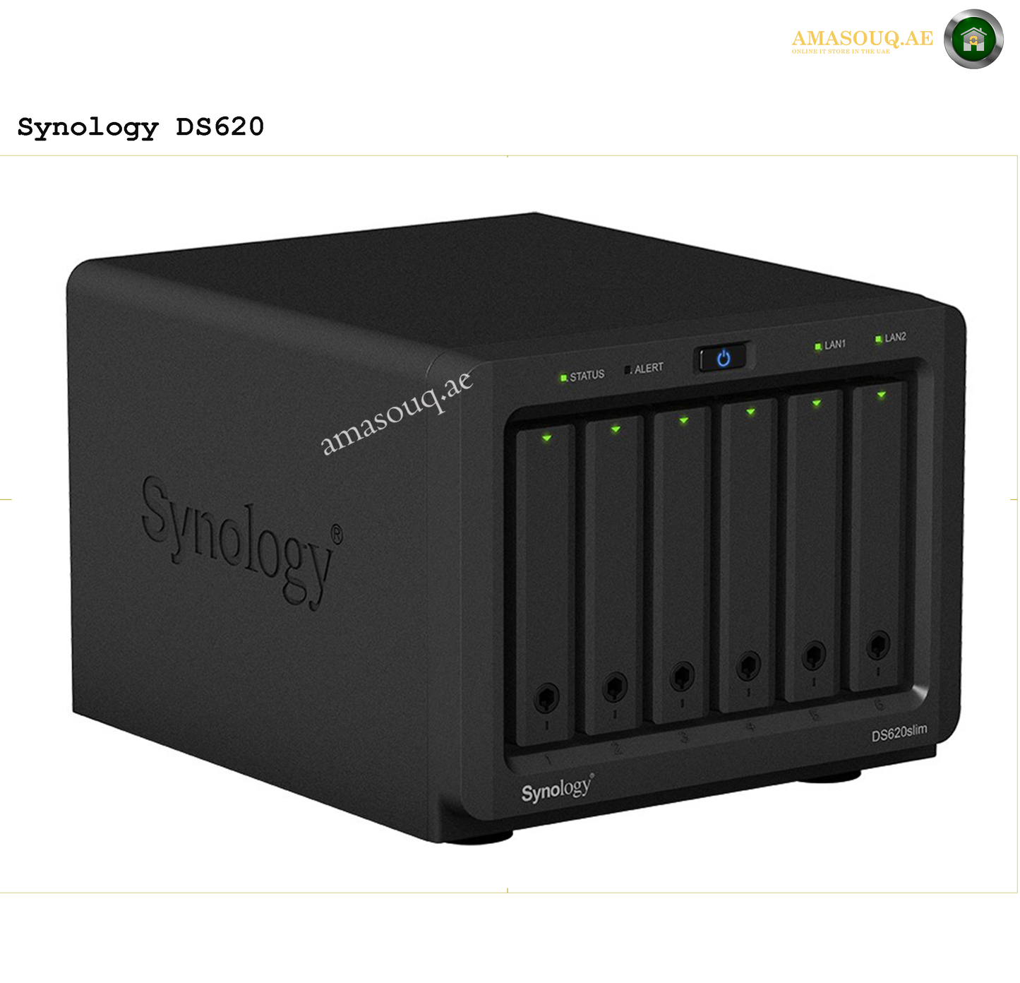 Synology DiskStation DS620slim 6-Bay NAS Enclosure, 2GB of DDR3L RAM, 2 x USB 3.0 Type-A Ports, Read Speeds up to 226 MB/s, 2 x Gigabit Ethernet Ports, Black | DS620SLIM | Free Warranty 2-3 Years | amasouq.ae