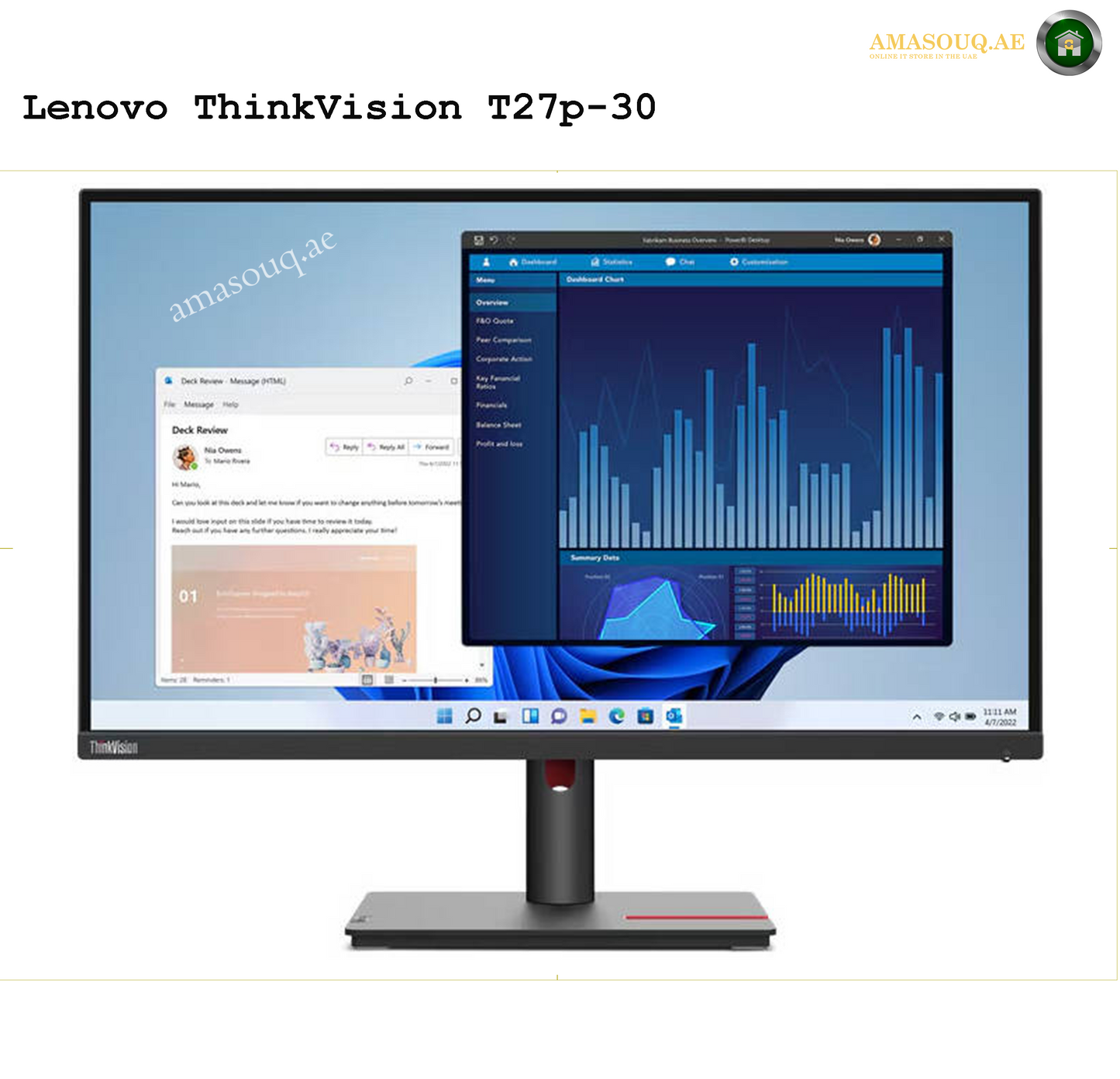 Lenovo ThinkVision T27p-30 Monitor – 27" 4K UHD Display for Professionals