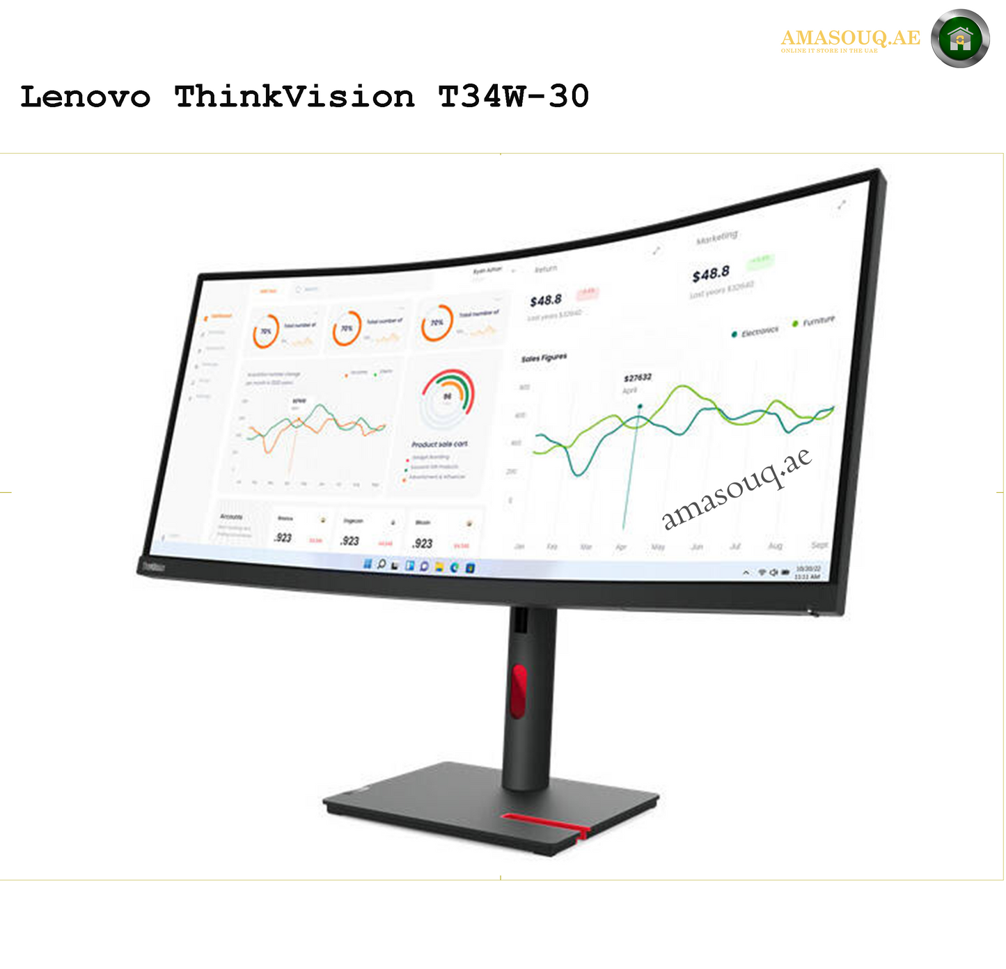 Lenovo ThinkVision T34w-30 34" Monitor – Ultra-Wide QHD for Professionals