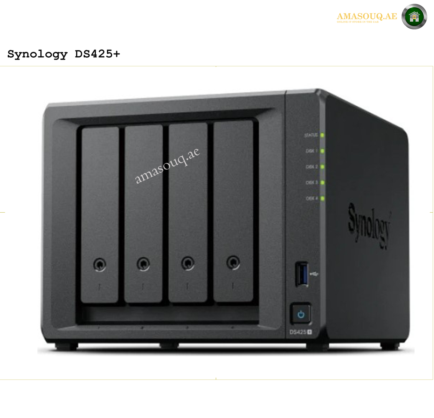Synology DiskStation DS425+ 4-Bay | Synology DiskStation DS425+ 4-Drive Bays NAS Server, Intel Celeron J4125, 2GB Memory, 3.5" SATA HDD, 2.5" SATA SSD, M.2 2280 NVMe SSD Drive Types, Hot Swappable, Black | DS425+ | Free Warranty 2-3 Years | amasouq.ae