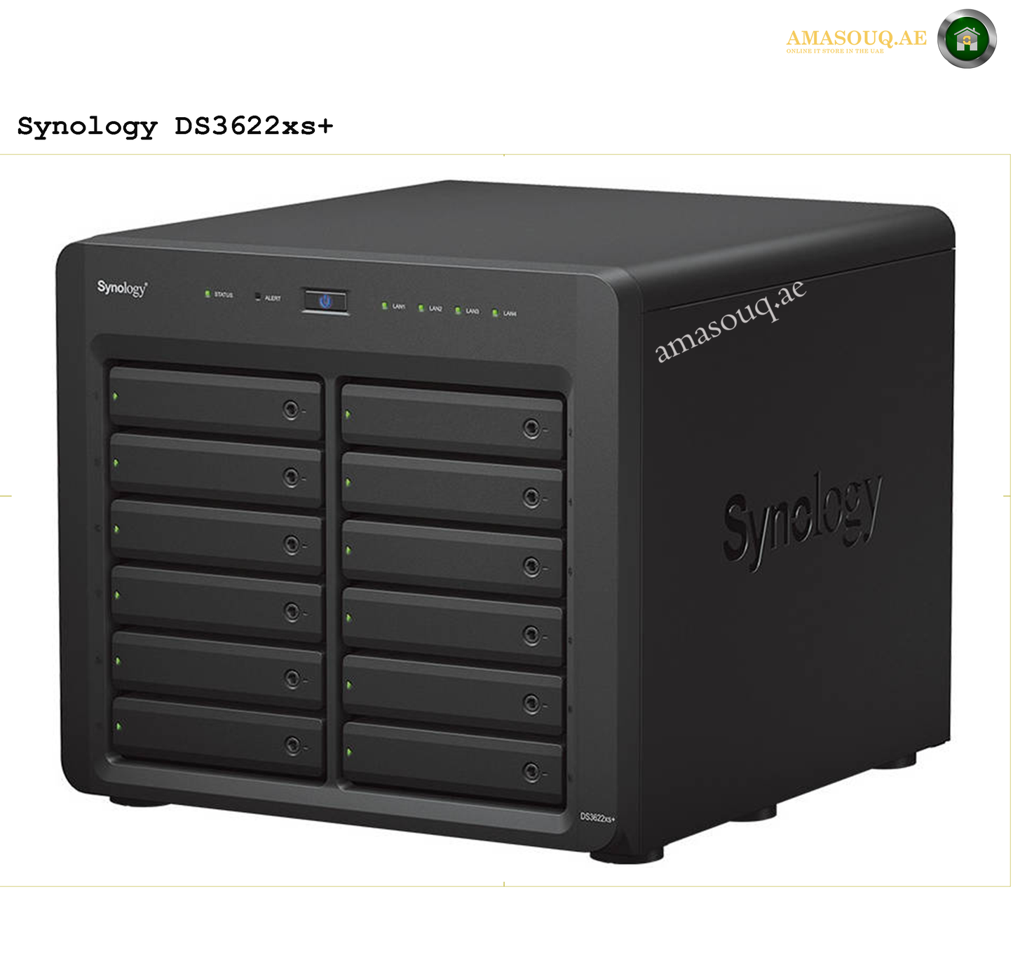 3 Years Warranty | Synology DiskStation DS3622xs+ | DS 3622xs+ | 12-Bay NAS Enclosure, 12 x 3.5"/2.5" SATA Drive Bays, Intel Xeon D-1531 6-Core 2.2GHz, 16GB DDR4 RAM, 1 x PCIe 3.0 x8/x8, 2 x 10GbE | 2 x 1GbE , Black | amasouq.ae