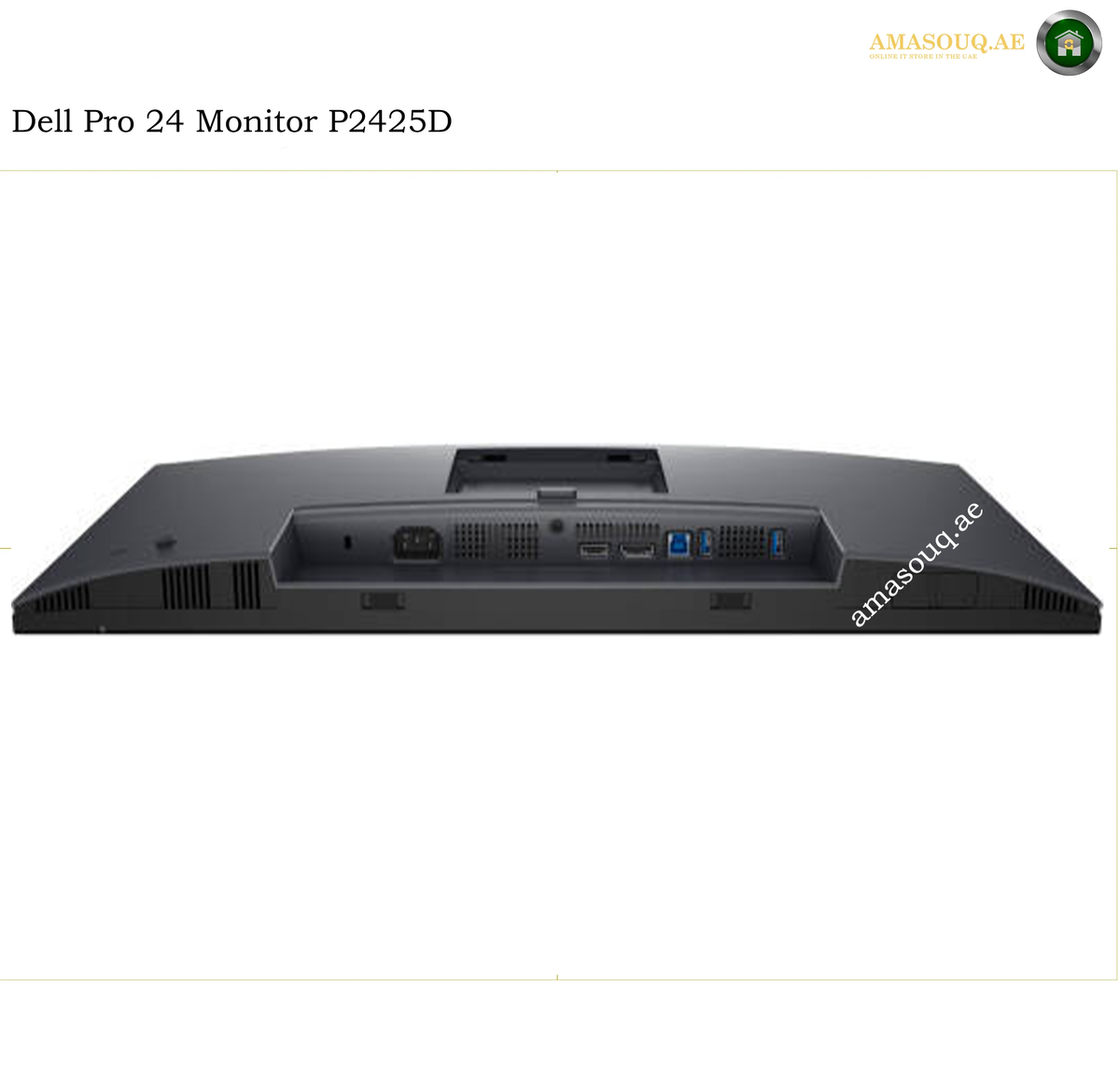 dell-p2425d-usb-c-port. Rear view of a Dell Pro 24 Monitor P2425D in matte black, showing the port panel with USB-A and USB-C ports, on a white background with Amasouq branding.