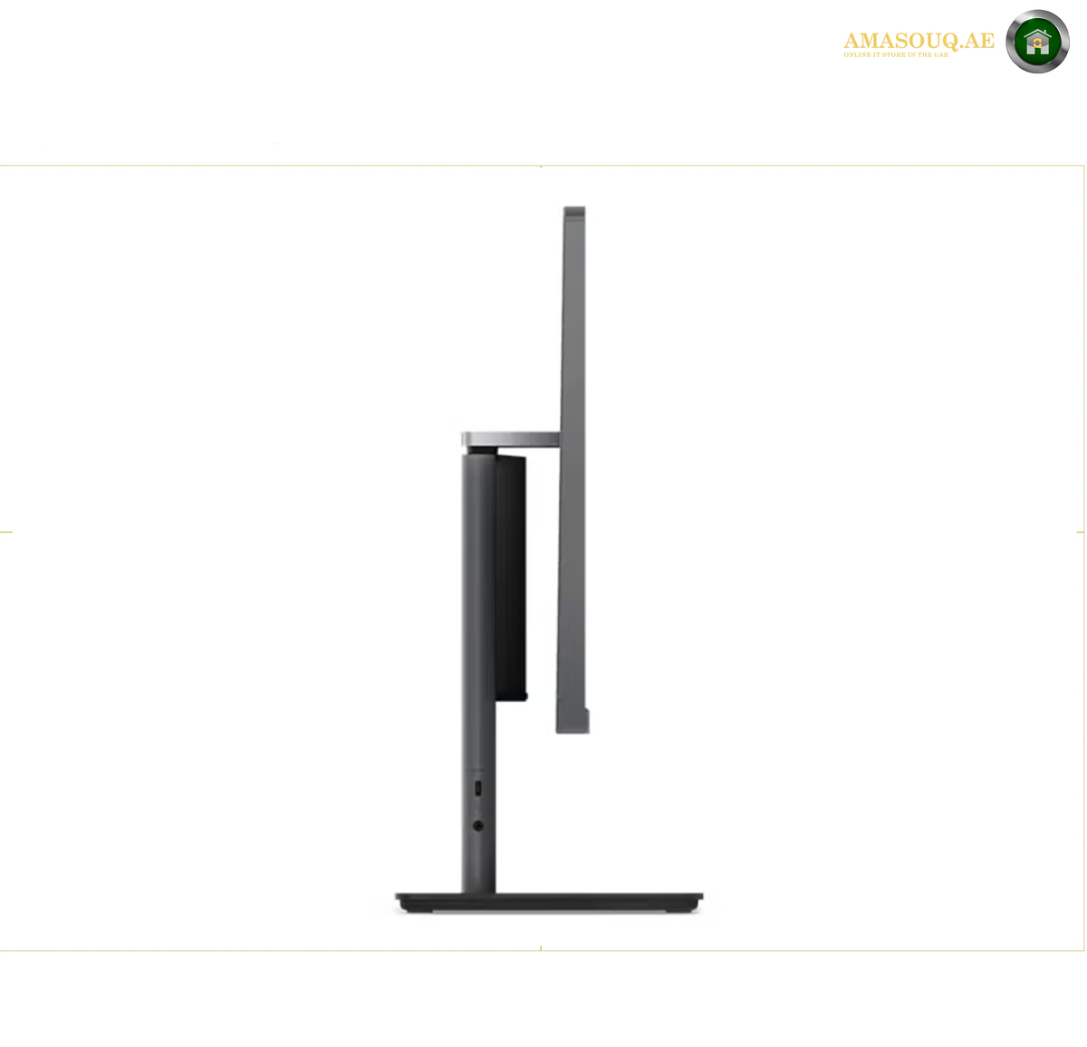 Lenovo ThinkCentre neo 50a 24 Gen 5 Luna Grey Side View 12SC009DGR.
A slim, modern computer monitor shown from a side profile view against a plain white background.