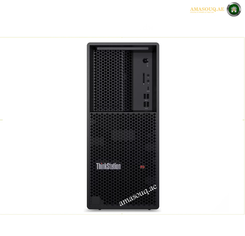 ThinkStation desktop computer tower in black with a honeycomb-patterned front grille, shown against a white background with watermark text.
