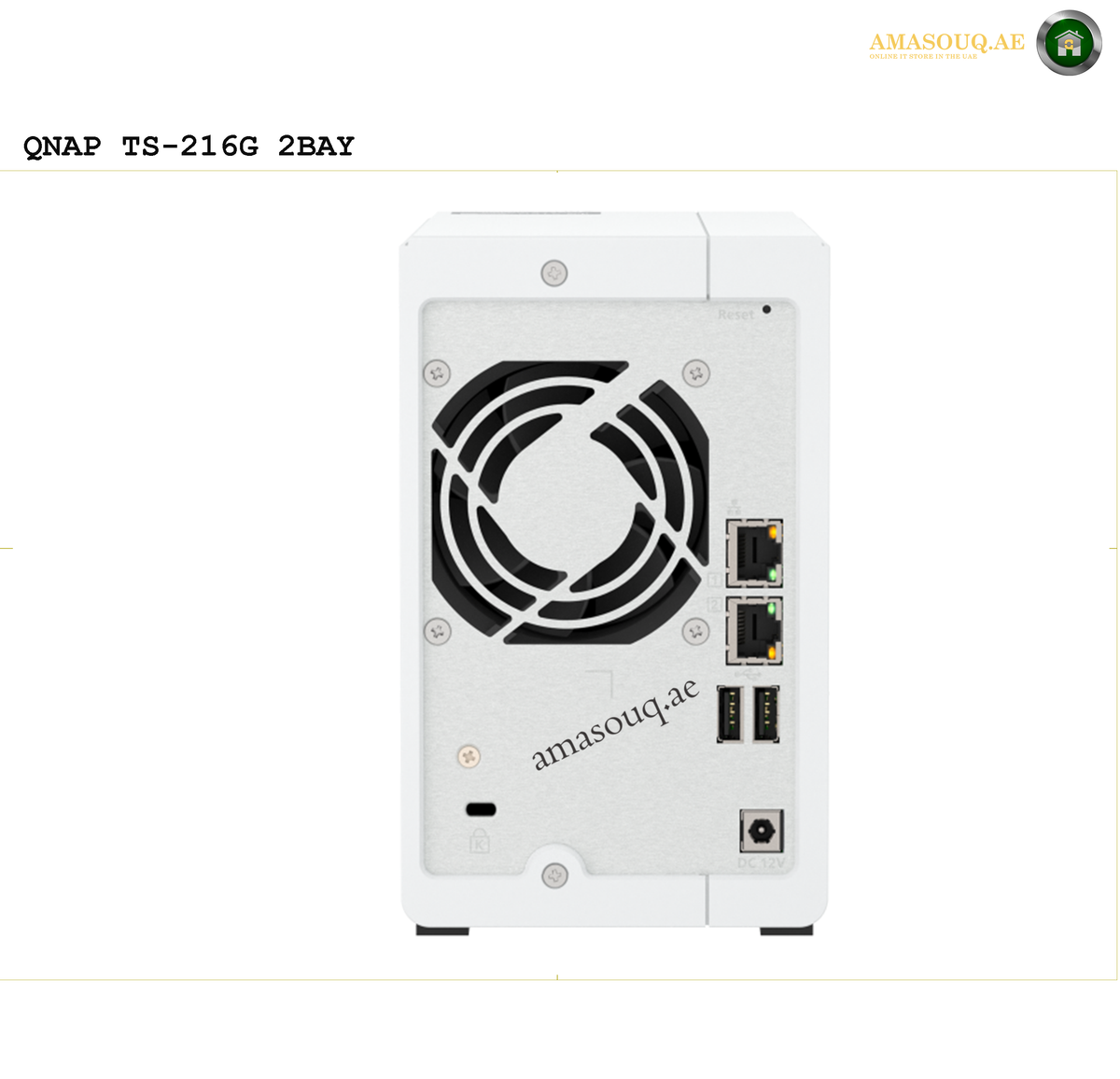 QNAP TS-216G Rear View NAS | TS-216G. QNAP TS-216G 2Bay storage device with a fan on a white background