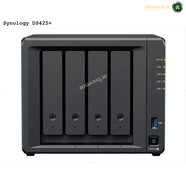 Synology DiskStation DS425+ 4-Bay | Synology DiskStation DS425+ 4-Drive Bays NAS Server, Intel Celeron J4125, 2GB Memory, 3.5" SATA HDD, 2.5" SATA SSD, M.2 2280 NVMe SSD Drive Types, Hot Swappable, Black | DS425+ | Free Warranty 2-3 Years | amasouq.ae