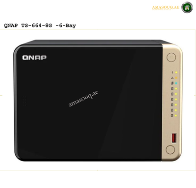 QNAP TS-664-8G 6-Bay NAS Enclosure, Intel Celeron N5095 4-Core 2.0 GHz, 8GB RAM, 6 x 3.5"/2.5" SATA III 6 Gb/s Drive Bays, 2 x USB-A 3.2 Gen 2, 2 x M.2 2280 PCIe 3.0 x1, 1 x HDMI 2.1, Black | TS-664-8G |  | Free Warranty 2-3 Years | amasouq.ae