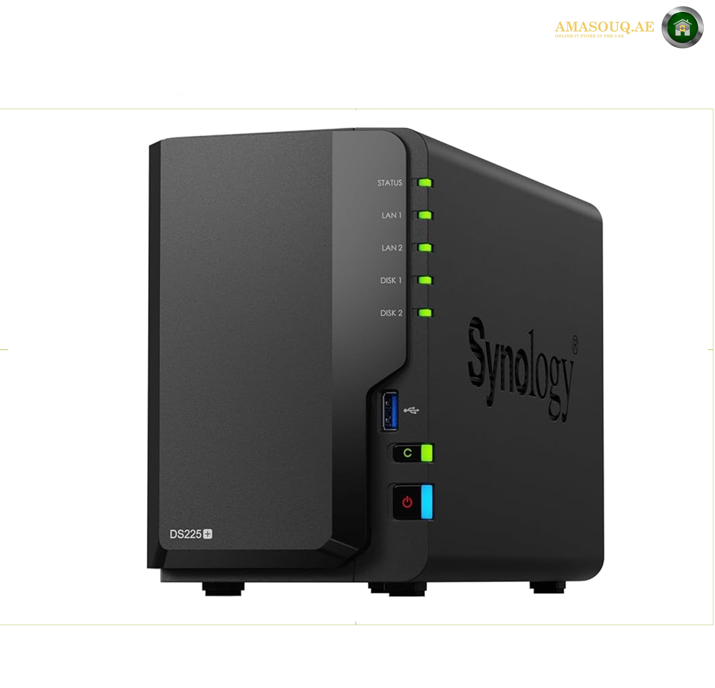 Synology DiskStation - DS225+ - 2 Bay | Synology DiskStation DS225+ 2 Drive Bays NAS Server, Intel Celeron J4125 Processor, 2GB RAM, 3.5" SATA HDD, 2.5" SATA SSD, Hot Swappable Drive, Black | DS225+ | Free Warranty 2 Years | amasouq.ae