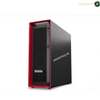 ThinkPad desktop tower computer in black with a red front frame, shown at a three-quarter angle on a white . Lenovo ThinkStation P5 workstation internal componentsbackground.