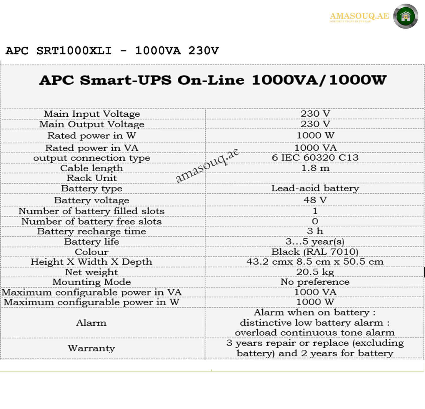 APC SRT1000XLI - 1000VA / 230V
