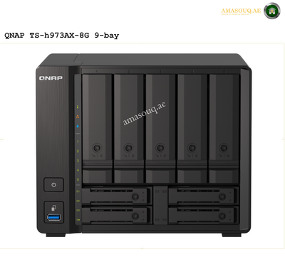QNAP TS-h973AX-8G 9-Bay NAS Enclosure, AMD Ryzen V1500B 2.2 GHz, 8GB DDR4 RAM, 5 x 3.5" and 2 x 2.5" SATA Drive Bays, 10GbE/2.5GbE, USB 3.2 Type-C & Type-A, QuTS Hero 4.5 OS, Black | TS-H973AX-8G |  Free Warranty 2-3 Years | amasouq.ae