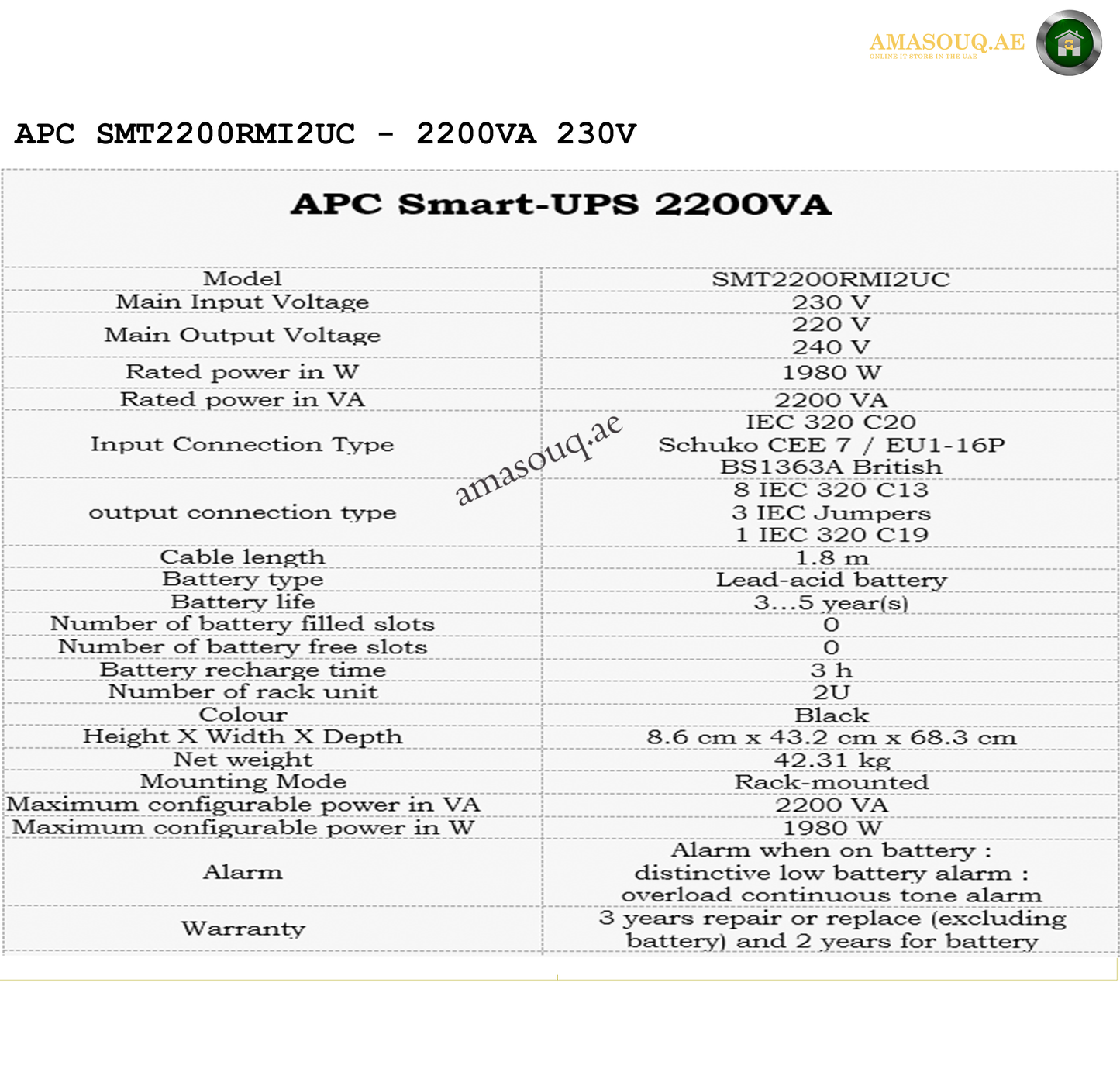 APC SMT2200RMI2UC - 2200VA / 230V