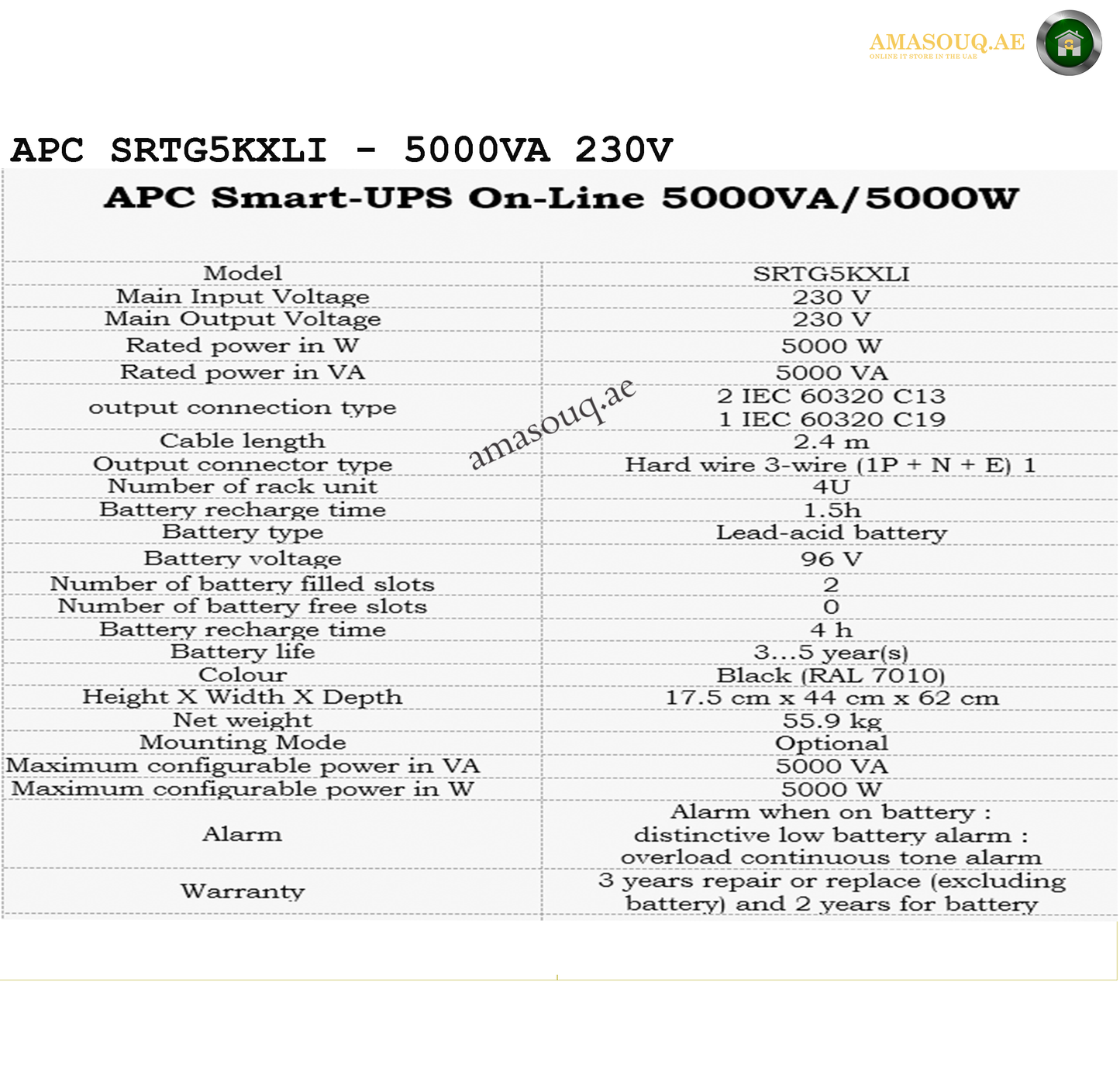 APC SRTG5KXLI  - 5 KVA/ 230V