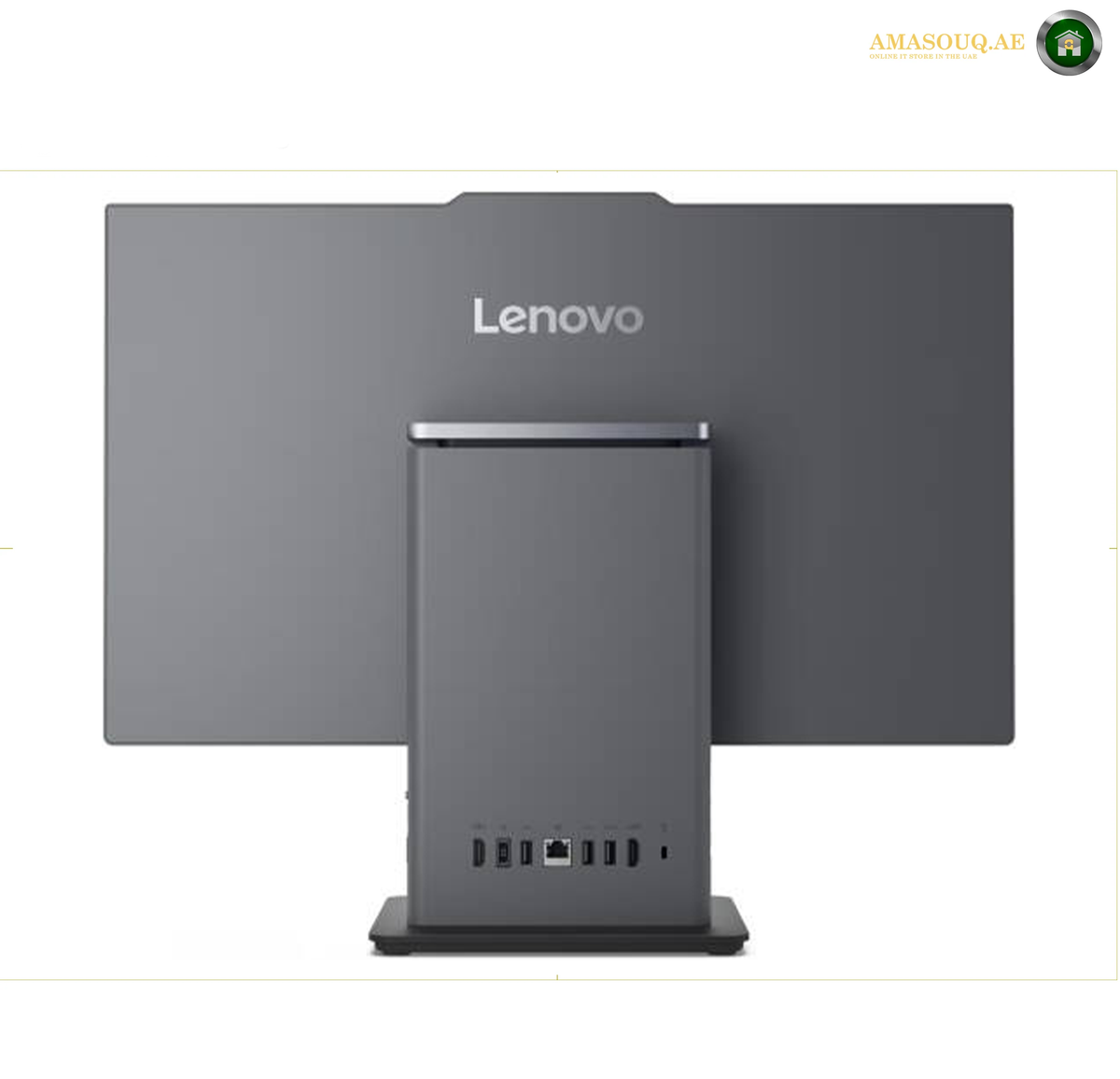 Lenovo ThinkCentre neo 50a 24 Gen 5 All-in-One PC 23.8 FHD Touch 12SC002LGR.A Lenovo desktop computer with an integrated rear-facing display and a matching tower unit, shown from the back on a plain white background.