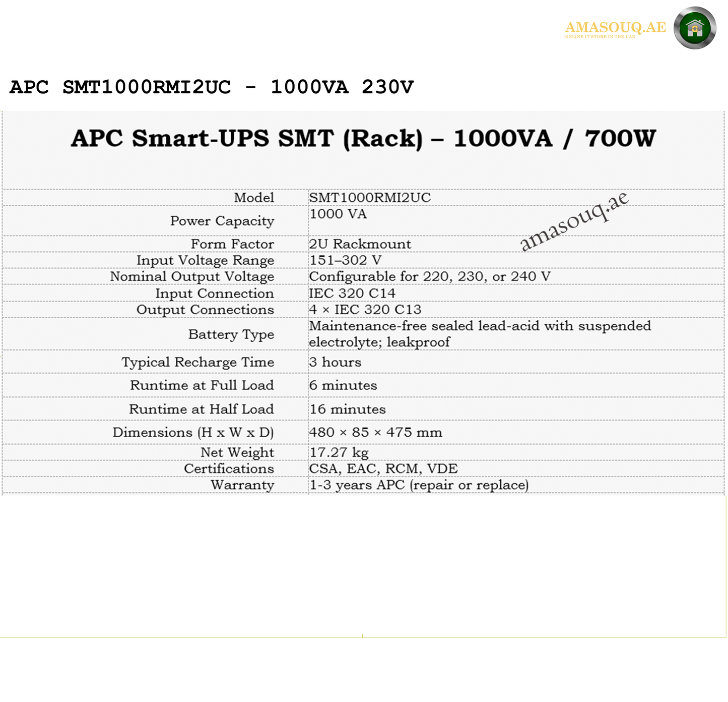 APC SMT1000RMI2UC - 1000VA / 230V