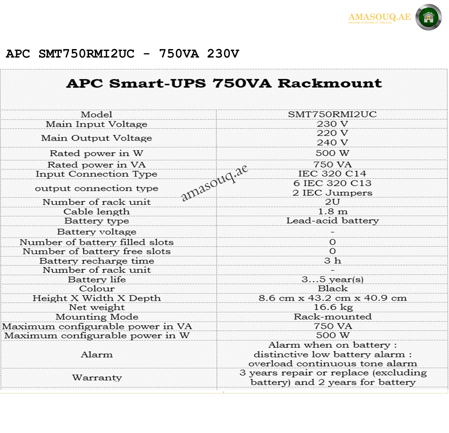 APC SMT750RMI2UC - 750VA / 230V