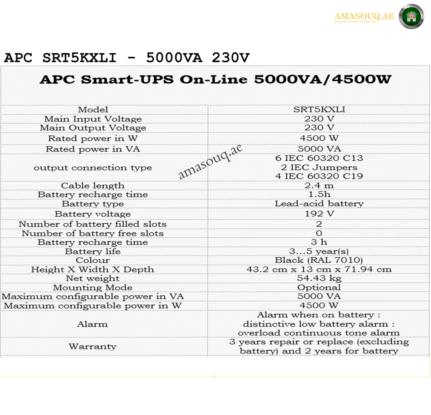 APC SRT5KXLI - 5000VA / 230V