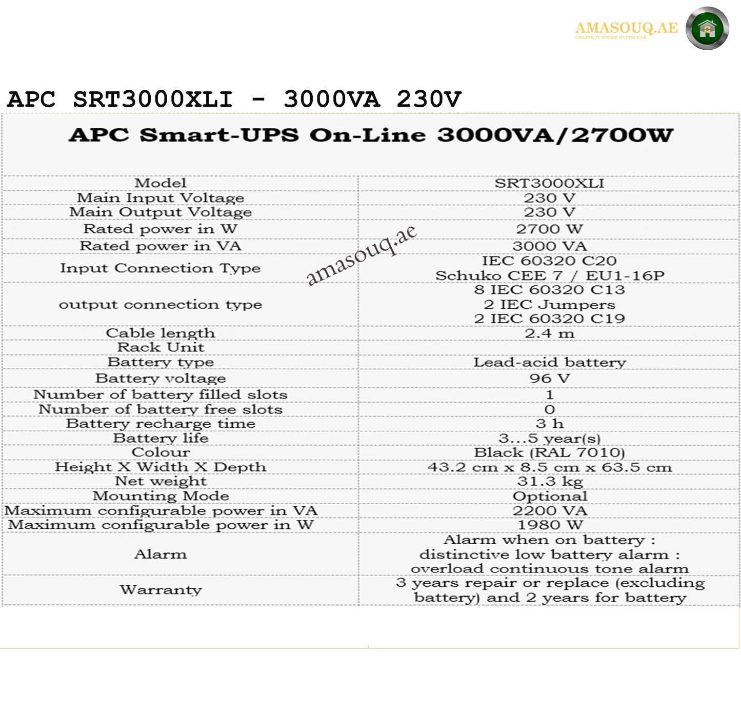 APC SRT3000XLI - 3000VA / 230V