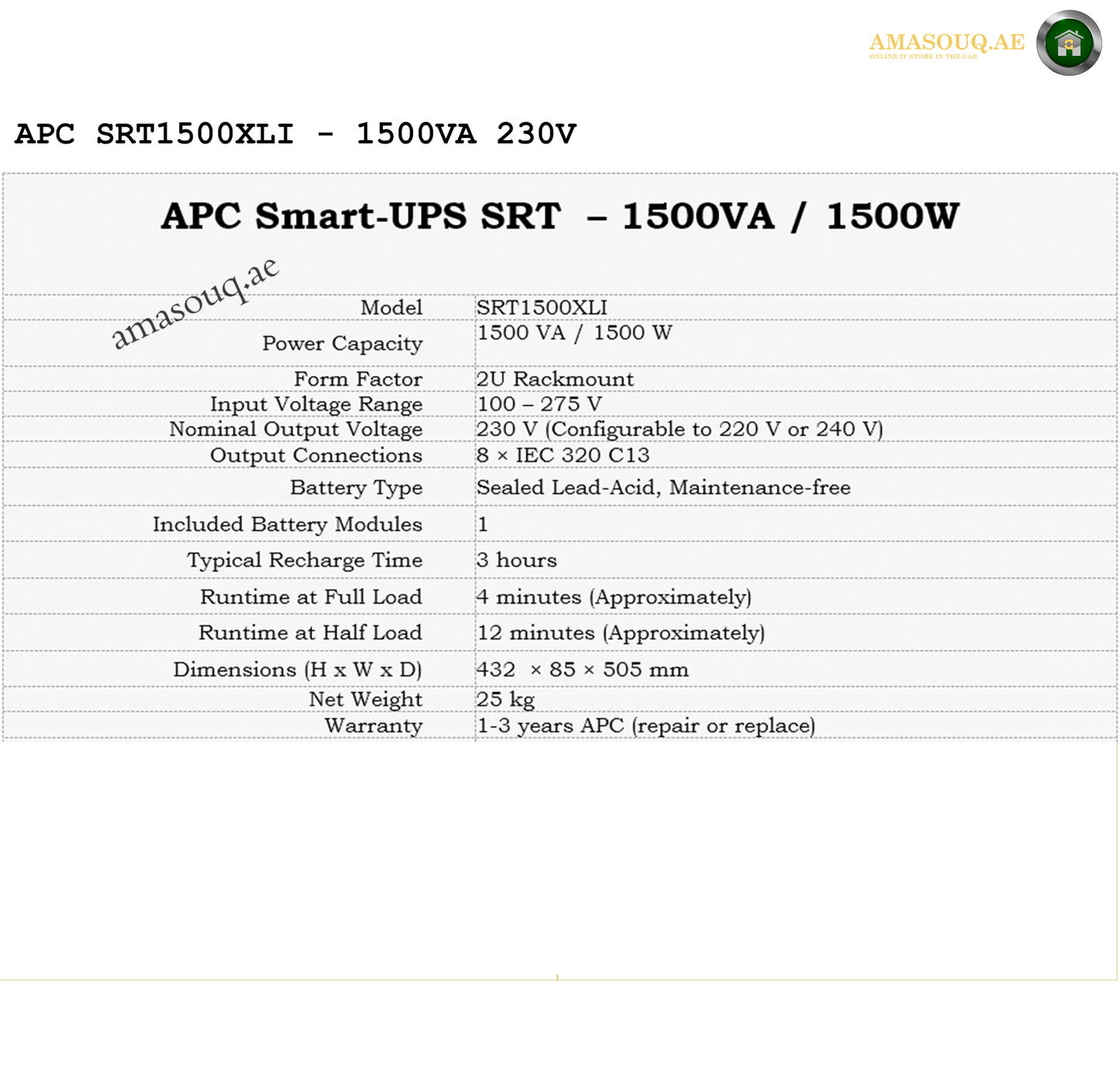 APC SRT1500XLI - 1500 VA / 230V