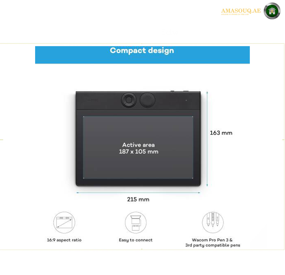 Wacom Intuos Pro Small PTK-470 Drawing Tablet, Pro Pen 3 with 8192 Pressure Levels & Tilt Support, Bluetooth 5.3 & USB-C Connectivity, 10 ExpressKeys 2 Dials Multi-Device Pairing | PTK470K0B
