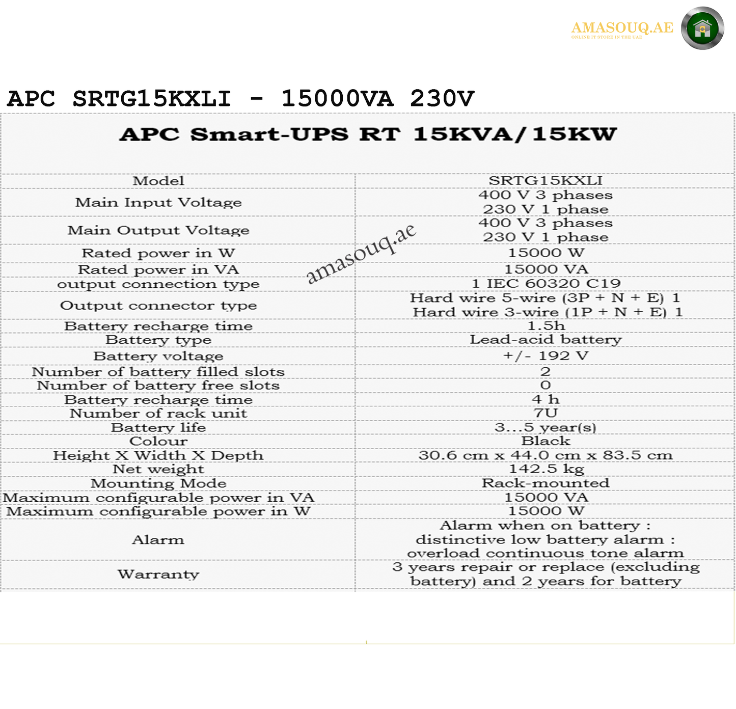 APC SRTG15KXLI - 15 KVA / 230V