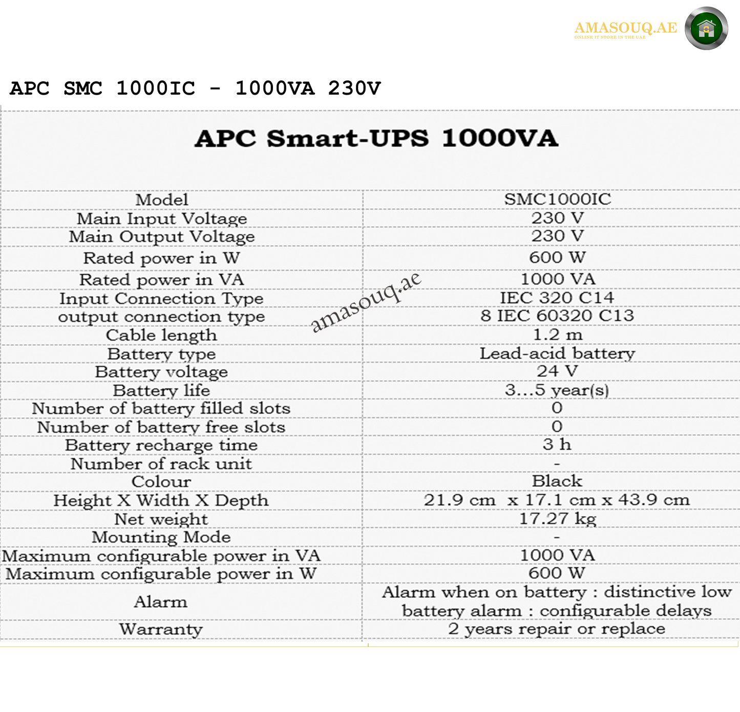 APC SMC1000IC Tower - 1000VA / 230V
