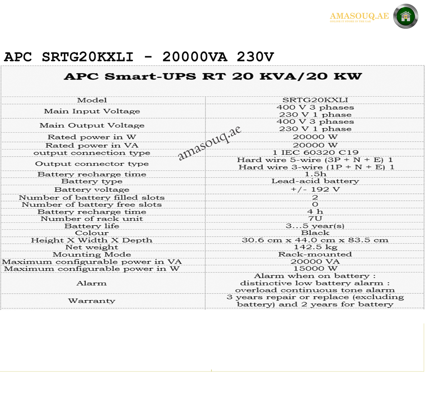 APC SRTG20KXLI - 20 KVA / 230V