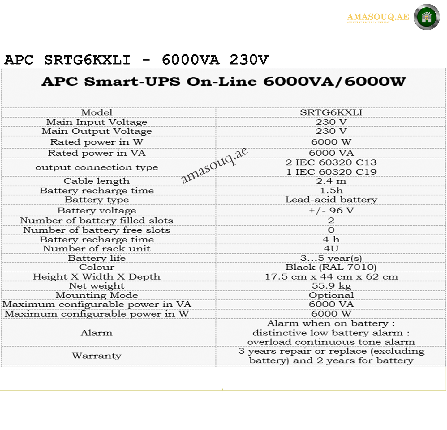 APC SRTG6KXLI  - 6 KVA/ 230V
