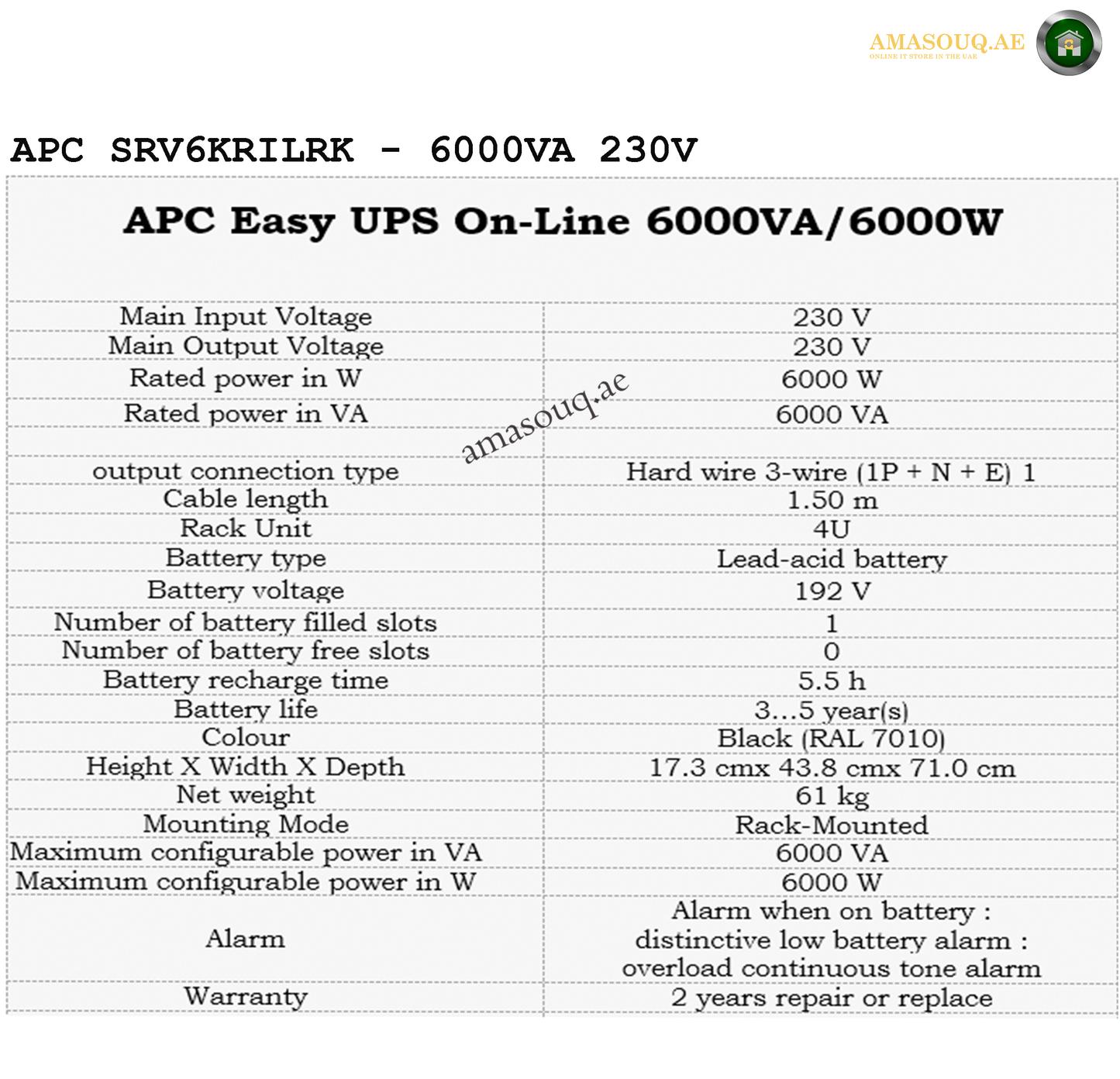 APC SRV6KRILRK - 6000VA / 230V