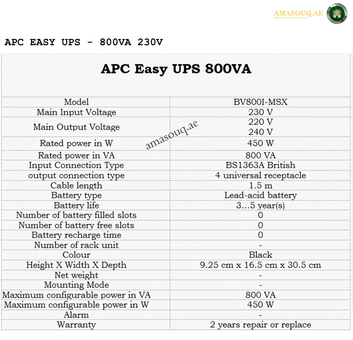 APC EASY BV800I- MSX - 800VA 230V