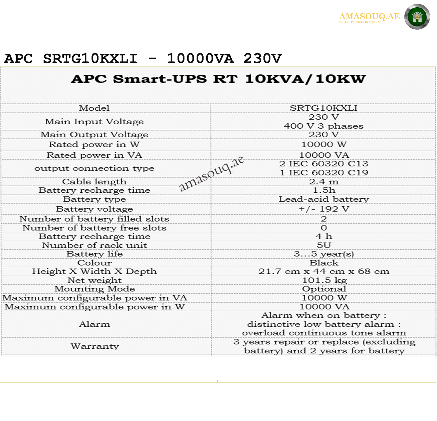 APC SRTG10KXLI - 10KVA / 230V