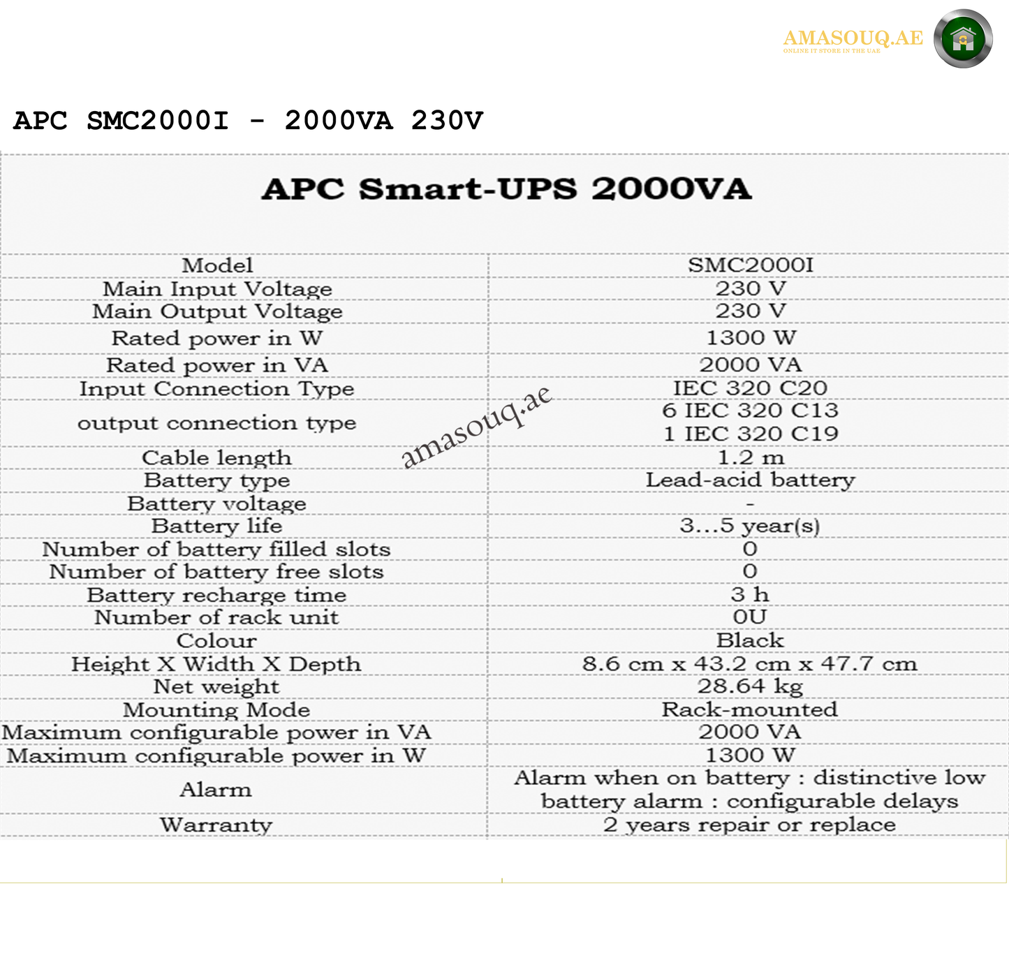 APC SMC2000I Tower - 2000VA / 230V