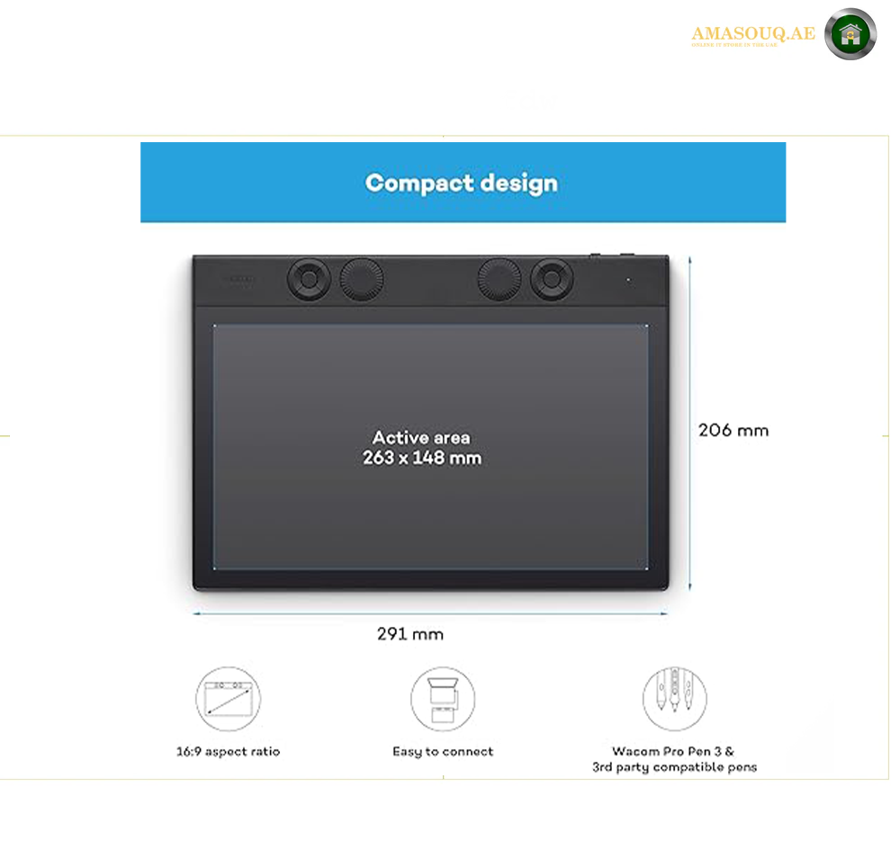 Wacom Intuos Pro Medium PTK-670 Drawing Tablet, Pro Pen 3 with 8192 Pressure Levels & Tilt Support, Bluetooth 5.3 & USB-C Connectivity, 10 ExpressKeys 2 Dials Multi-Device Pairing | PTK670K0B