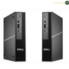 Dell Pro Micro QCM1250 desktop with English keyboard. Two views of a black Dell desktop mini PC tower on a white background, showing the front and side profiles. The Dell logo is clearly visible on the front of both units.
