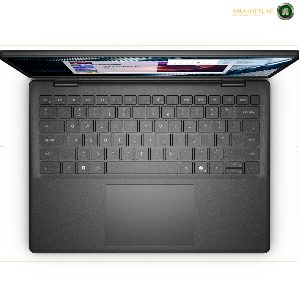Dell Pro 14 PC14250 English Keyboard U5-235U 16GB 1TB Laptop | PC14250. A black laptop shown from a top-down angle with the screen open, featuring a full-sized keyboard and a large touchpad on a white background.