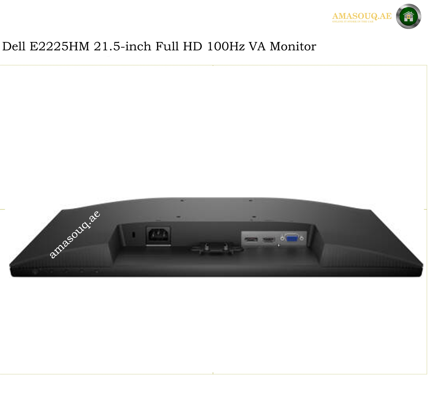 Dell E2225HM HDMI DisplayPort and VGA ports. Rear view of a Dell E2225HM 21.5-inch Full HD 100Hz VA monitor on a white background, showing the power adapter port, USB ports, and VGA port.