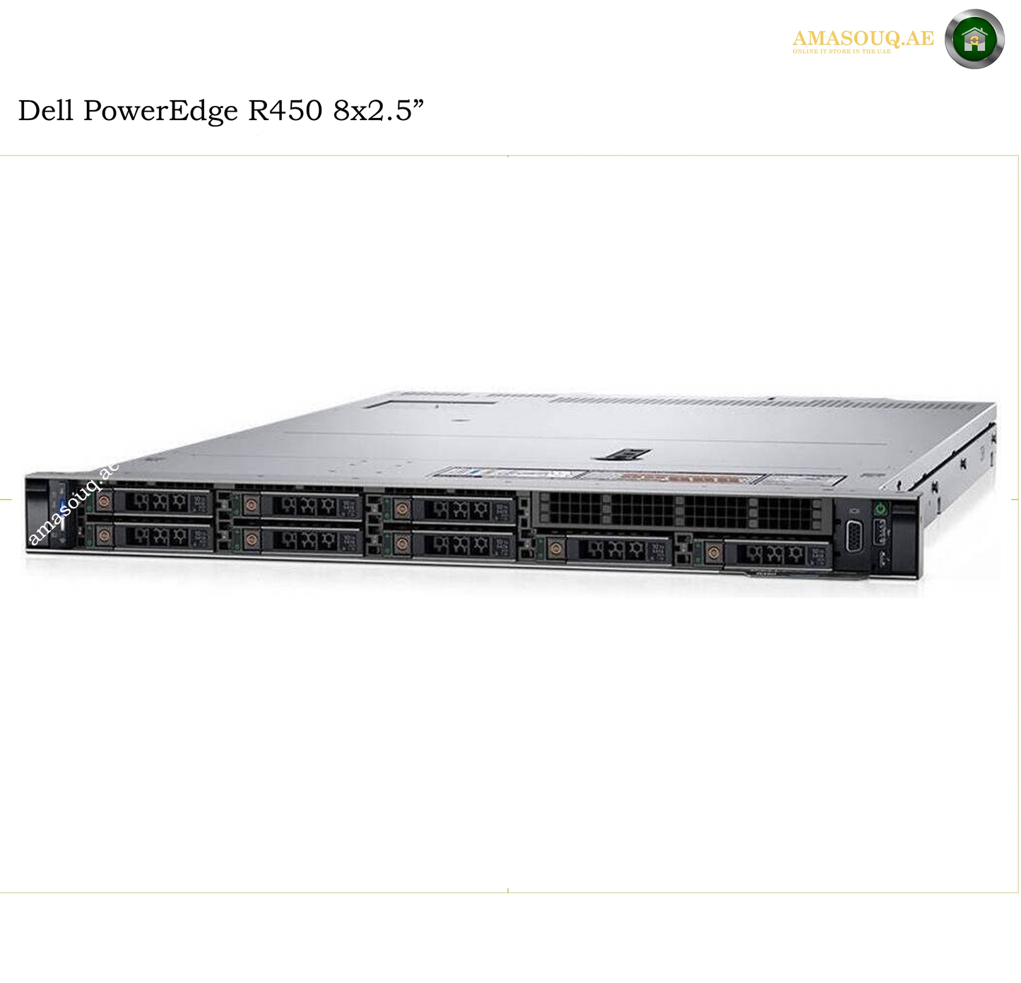 Dell PowerEdge R4450 8U 2.5-inch server shown from a front-three-quarter angle on a white background, with text overlays 'Dell PowerEdge R4450 8x2.