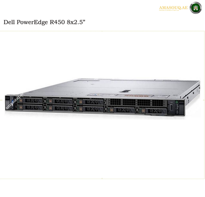 Dell PowerEdge R4450 8U 2.5-inch server shown from a front-three-quarter angle on a white background, with text overlays 'Dell PowerEdge R4450 8x2.