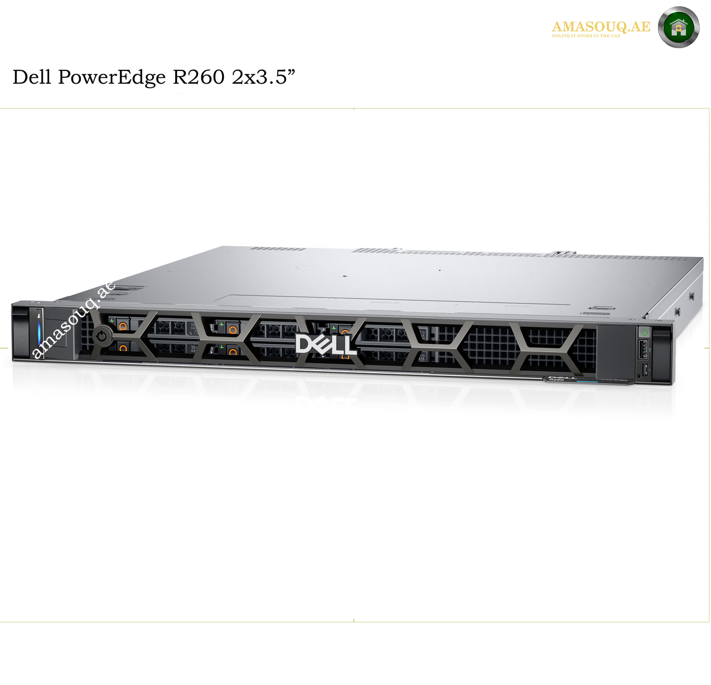 Dell PowerEdge R260 2x3.5" rack server shown from a front-three-quarter angle on a white background, with Dell branding visible on the front panel.