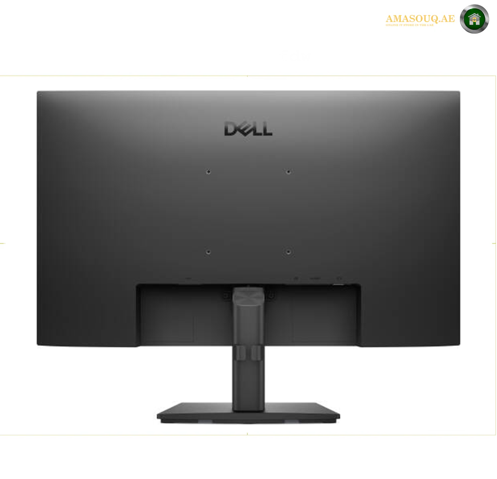 Dell 24 Monitor - E2425HS side view 2 Rear view of a black Dell computer monitor with its stand, shown against a plain white background.