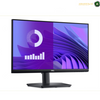 A  Dell 24 Monitor - E2425HS side view  Dell computer monitor with a black stand, shown on a white background. The screen displays a purple and blue abstract wallpaper with a white circular loading icon and bar chart.