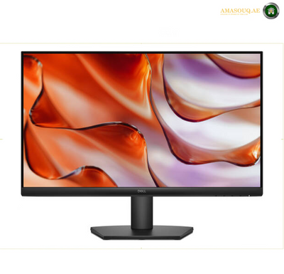Dell 24 Monitor - SE2425HM Front View 1. A Dell computer monitor with a black stand, shown on a white background with a colorful abstract wallpaper on the screen.