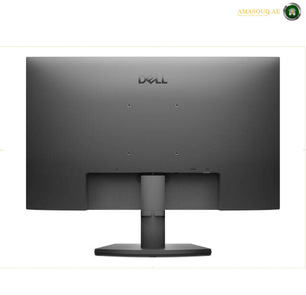 Dell 24 Monitor - SE2425HM rear View 2.  rear view of a Dell computer monitor with a matte dark gray finish, set against a plain white background.