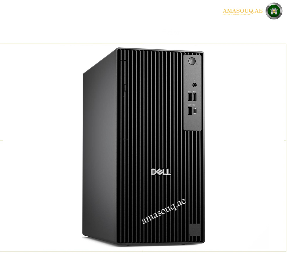 dell-kb216-ms116-accessories. A black Dell desktop computer tower with a ribbed front panel and a vertical silver logo, shown on a plain white background.