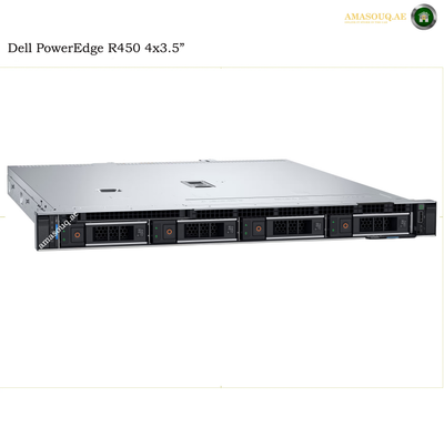 Dell PowerEdge R450 4U rack server shown from a front three-quarter angle on a white background, with text reading 'Dell PowerEdge R450 4x3.5"' at the top left.