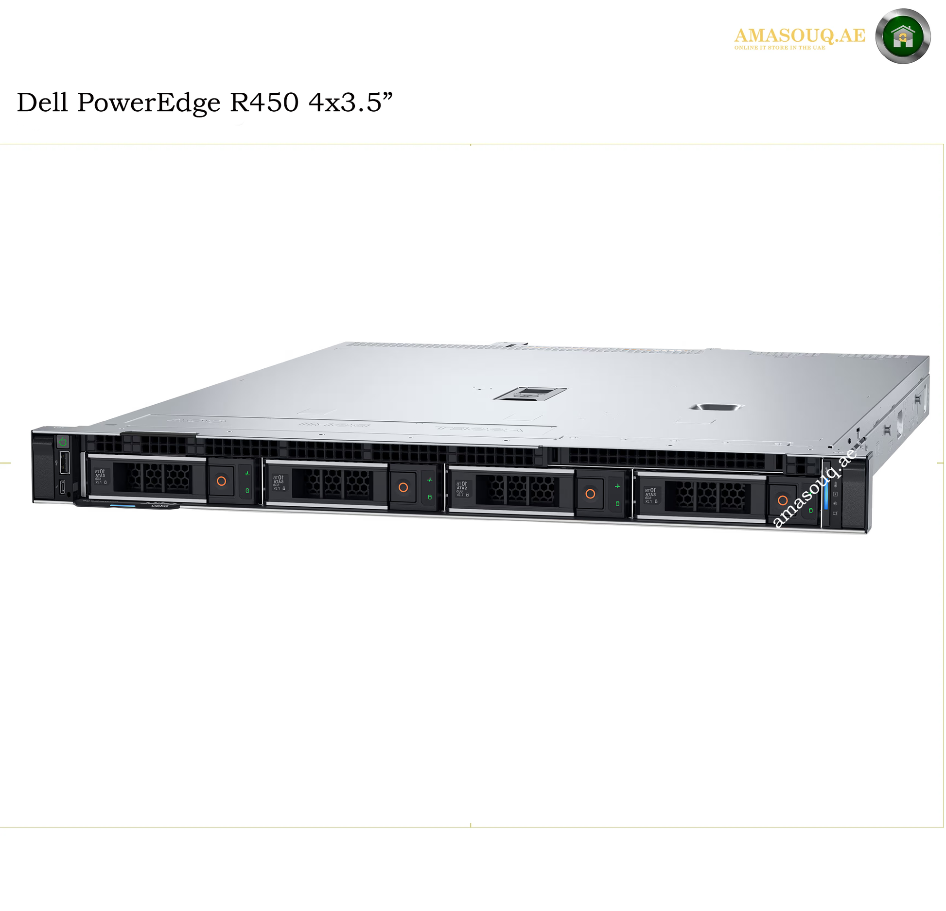 Dell PowerEdge R4450 4U 3.5-inch server chassis shown from a front-three-quarter angle on a white background, with text reading 'Dell PowerEdge R4450 4x3.